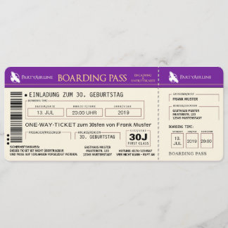 BOARDING PASS Flight Ticket Invitation Card (purpl