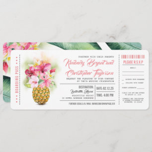 Boarding Pass Floral Pineapple Wedding Tickets Invitation