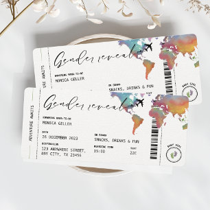 Boarding Pass Gender Reveal Watercolor Travel Invitation