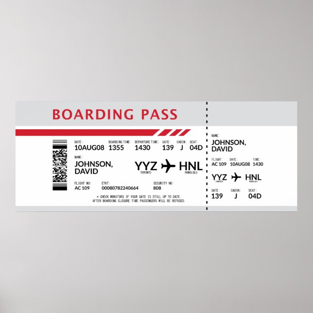 Boarding Pass - Grey Poster (Front)