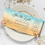 Boarding Pass Hearts in Sand Save the Date Invites<br><div class="desc">Let your love for each other take the journey of a lifetime and begin the celebration with this gorgeous tropical save the date travel ticket! Perfect for the beach-loving couple, this stunning design features a rustic ombre yellow to watercolor blue background, starfish and seashell decorations, and beautiful string lights -...</div>