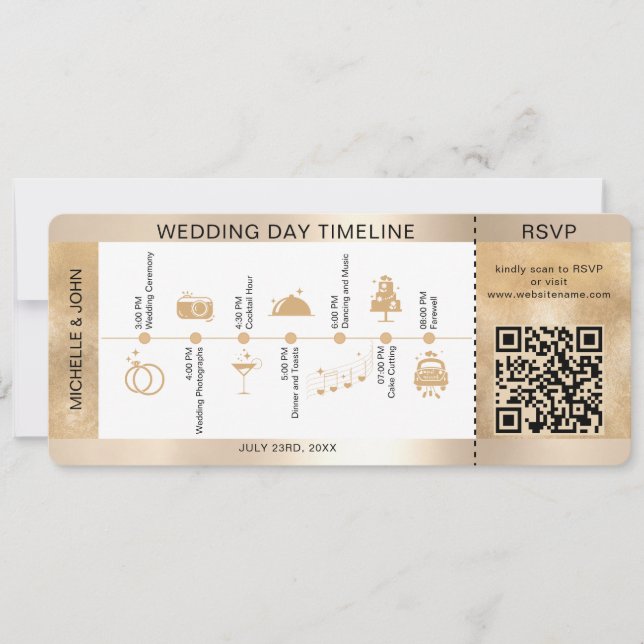 Boarding Pass Illustrated Wedding Timeline RSVP Invitation (Front)