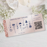 Boarding Pass Illustrated Wedding Timeline RSVP Invitation<br><div class="desc">Rose Gold Boarding Pass Illustrated Wedding Timeline RSVP Invitation</div>