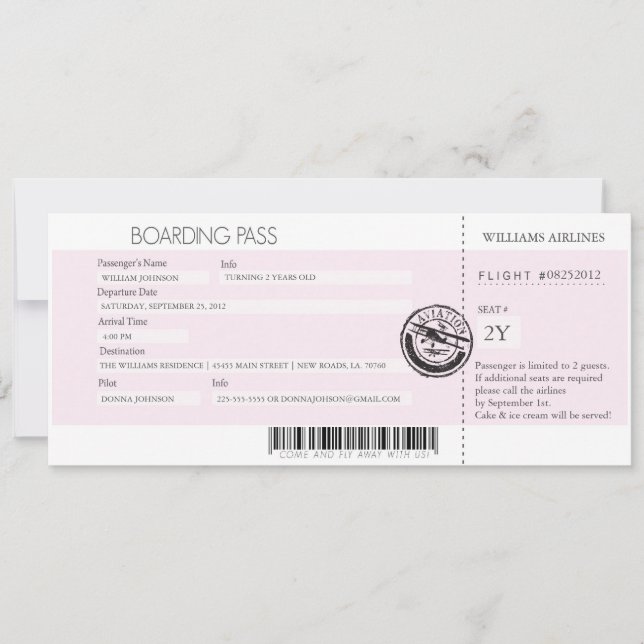 Boarding Pass Invitation (Front)