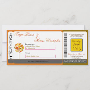 Boarding Pass Linen Wedding Invitation Autumn