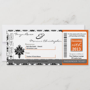 Boarding Pass Linen Wedding Invitation Black Orang