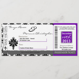 Boarding Pass Linen Wedding Invitation Black Purpl