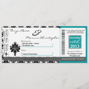 Boarding Pass Linen Wedding Invitation Black Teal