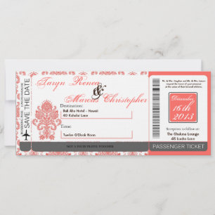 Boarding Pass Linen Wedding Invitation Damask Cora