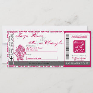 Boarding Pass Linen Wedding Invitation Damask Fusi
