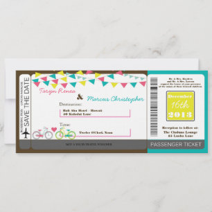 Boarding Pass Linen Wedding Invitation Love Bikes