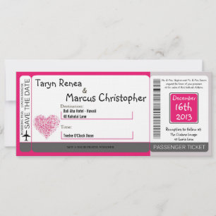 Boarding Pass Linen Wedding Invitation Pink Floral