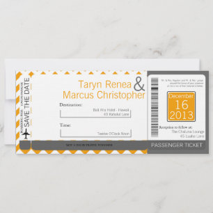 Boarding Pass Linen Wedding Invitation Yello Chevr