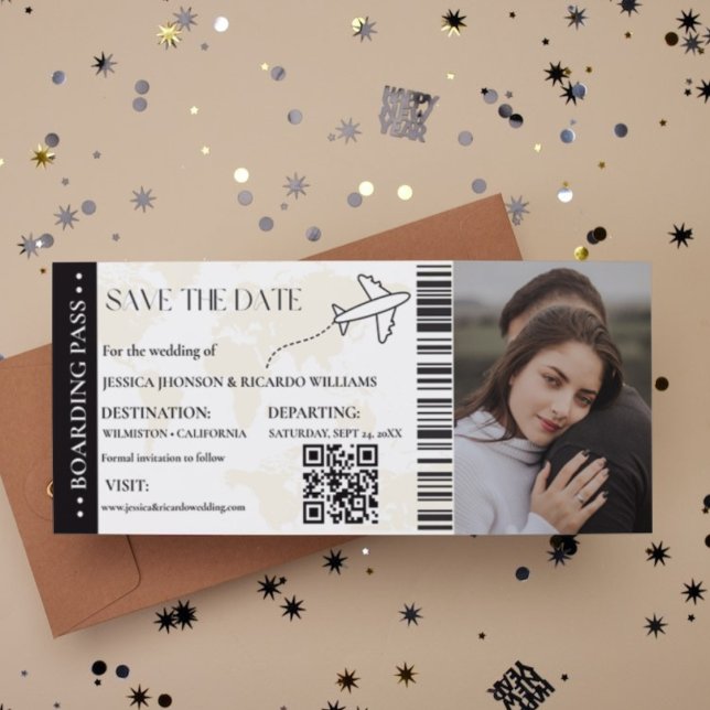 Boarding pass Modern  save the date ticket (Creator Uploaded)