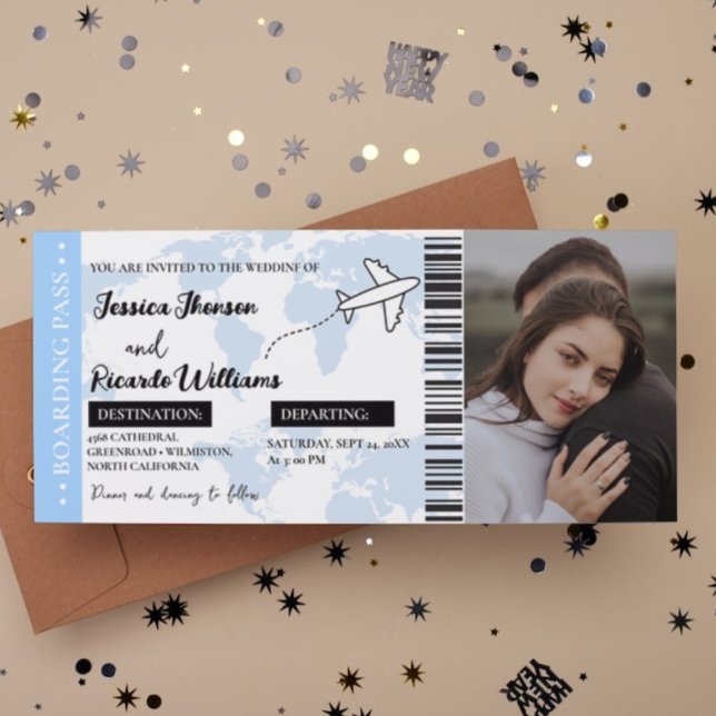 Boarding pass monogram wedding invitation ticket (Creator Uploaded)