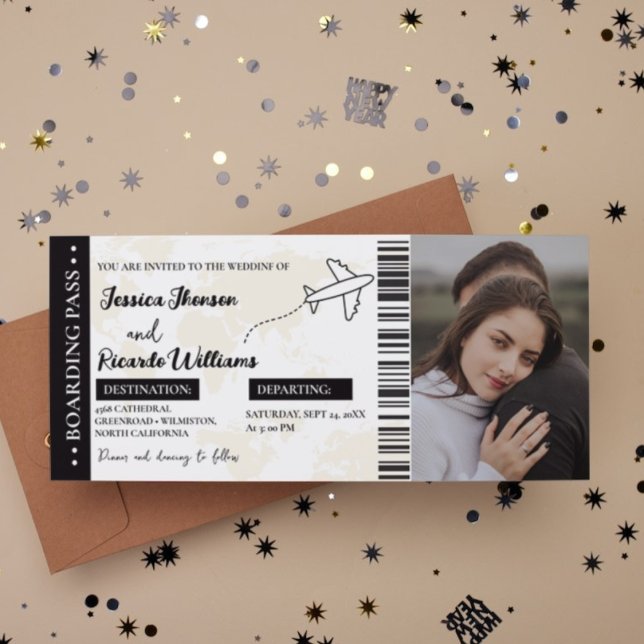 Boarding pass monogram wedding invitation ticket (Creator Uploaded)