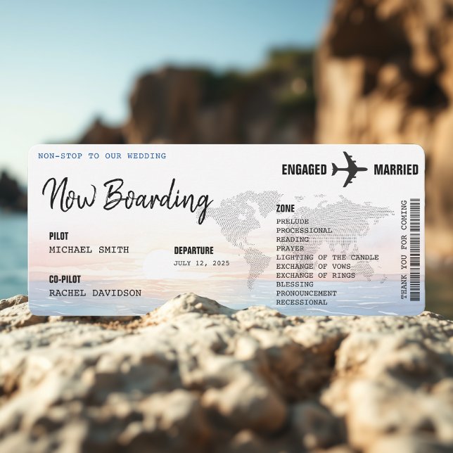 Boarding Pass Ocean Sunset Destination Wedding Programme (Creator Uploaded)