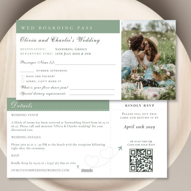 Boarding Pass Photo Qr Code Wedding Destination Holiday Card (Creator Uploaded)