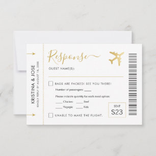 Boarding Pass Plane Ticket Gold Destination RSVP Card