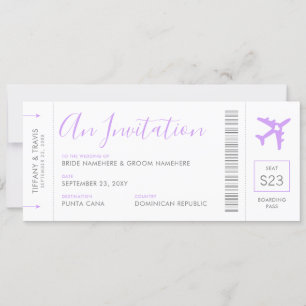 Boarding Pass Plane Ticket Lilac Travel Invitation