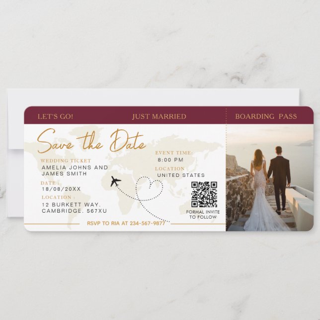 Boarding Pass Plane Ticket Save The Date wedding   Invitation (Front)