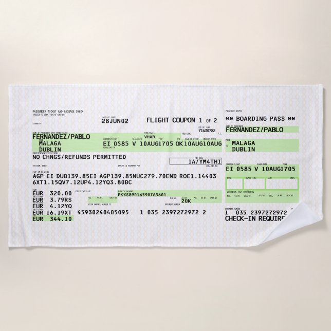 Boarding Pass - Retro Beach Towel (Front)