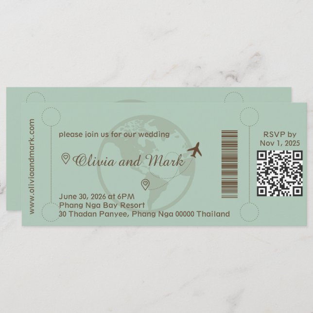Boarding Pass RSVP Card – Sage & Beige (Front/Back)