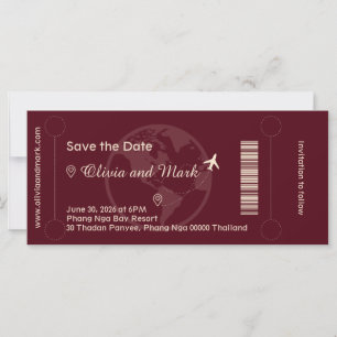 Boarding Pass Save the Date – Burgundy & Champagne