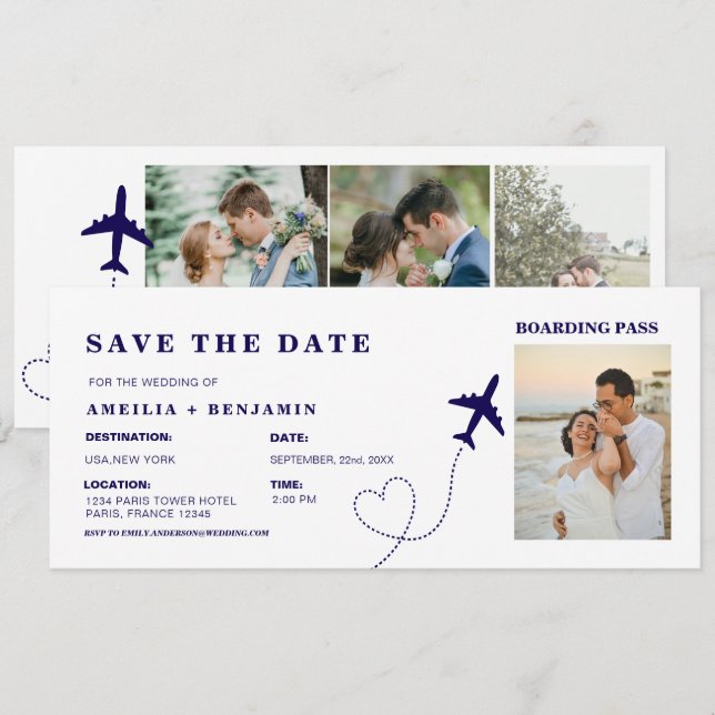 Boarding Pass Save the Date | Destination Wedding  Invitation (Front/Back)