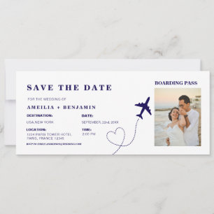 Boarding Pass Save the Date   Destination Wedding  Invitation