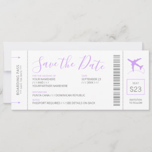 Boarding Pass Save the Date Invitation Lilac Plane
