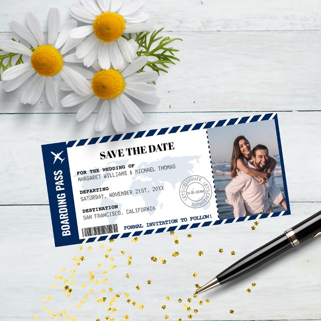 Boarding Pass Save The Date World Map Ticket  (Creator Uploaded)