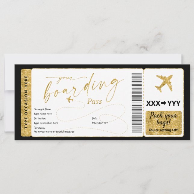 Boarding Pass Surprise Fake Airline Ticket Invitation (Front)