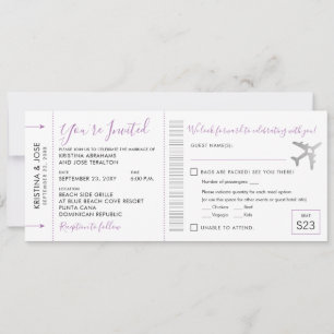 Boarding Pass Ticket All-In-One Invitation Lilac