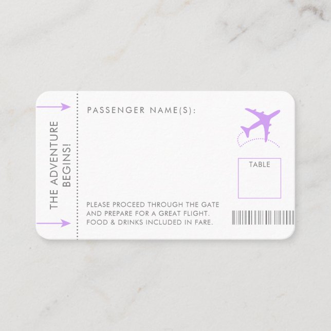 Boarding Pass Ticket Place Card Lilac Purple (Front)