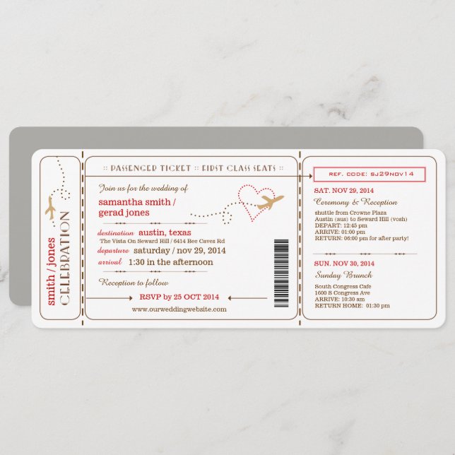 Boarding Pass Ticket Wedding Invitation (Front/Back)
