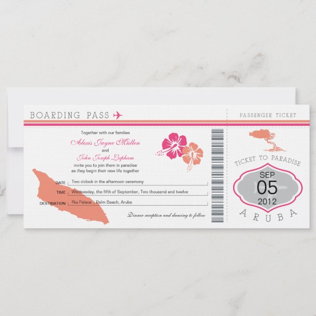 Boarding Pass to Aruba Wedding Invitation (Front)