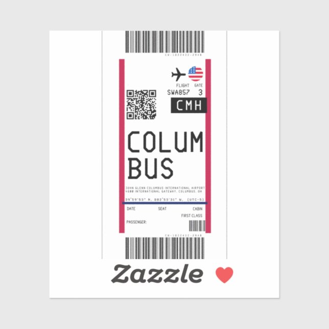 Boarding pass to Columbus (CMH) (Sheet)
