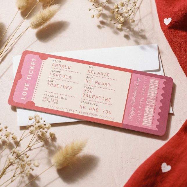 Boarding Pass To Love Plane Ticket Valentine's Day Holiday Card (Boarding Pass To Love Plane Ticket Valentine's Day Holiday Card)