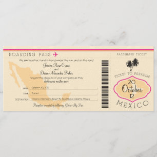 Boarding Pass to Mexico Wedding Invitation