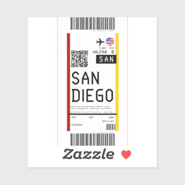 Boarding pass to San Diego (SAN) (Sheet)
