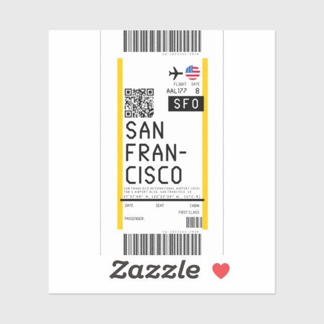 Boarding pass to San Francisco (SFO) (Sheet)