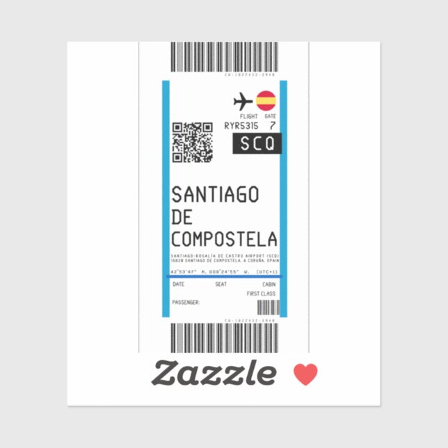 Boarding pass to Santiago de Compostela (SCQ) (Sheet)