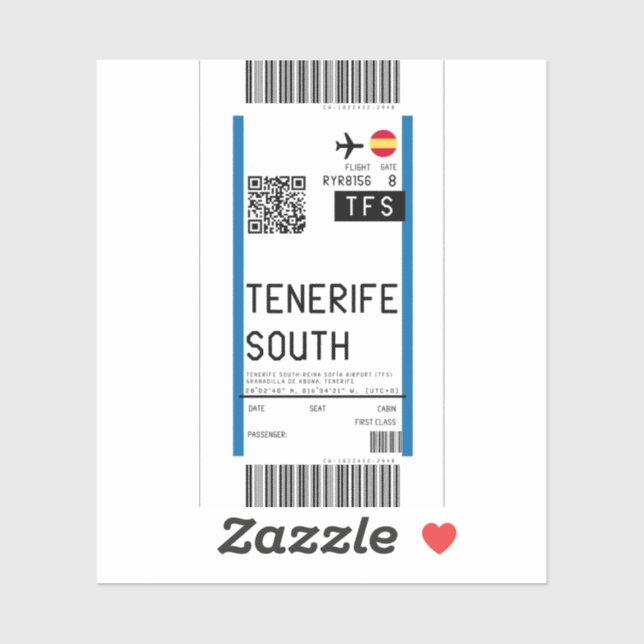 Boarding pass to Tenerife South (TFS) (Sheet)