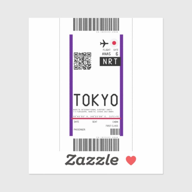 Boarding pass to Toyko (NRT) (Sheet)