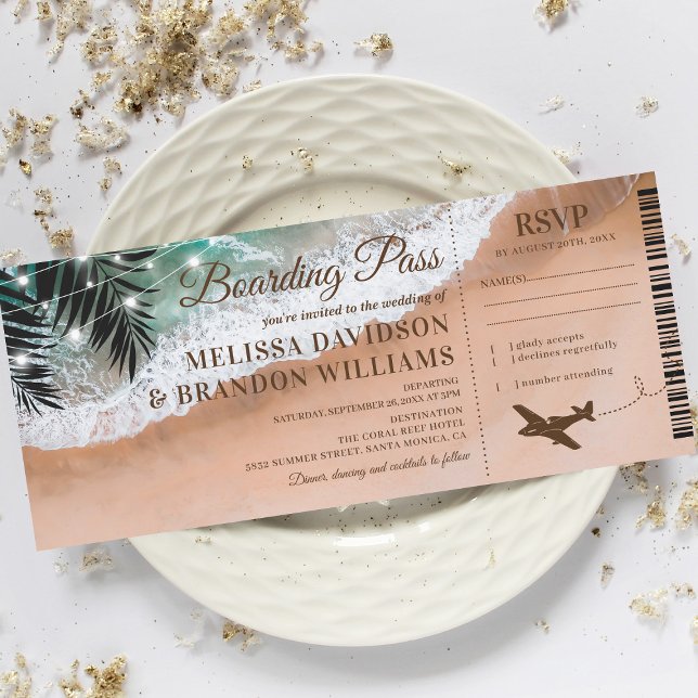 Boarding Pass Tropical Beach Wedding Invitation (Creator Uploaded)