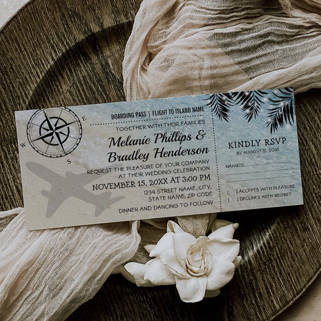 Boarding Pass Tropical Paradise Beach Wedding Invitation (Creator Uploaded)