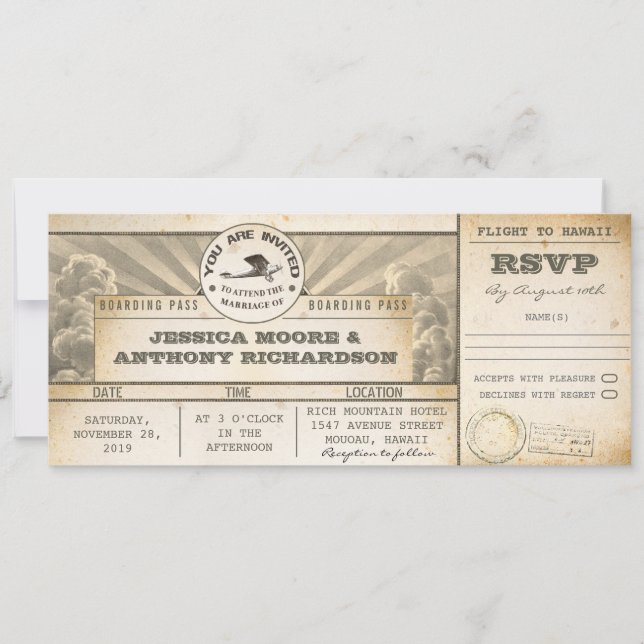 boarding pass wedding flight tickets- invitations (Front)