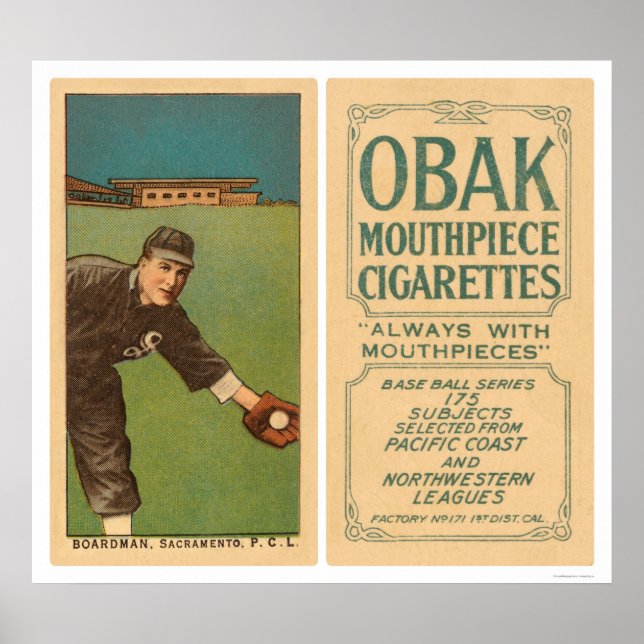 Boardman Sacramento Baseball 1910 Poster (Front)
