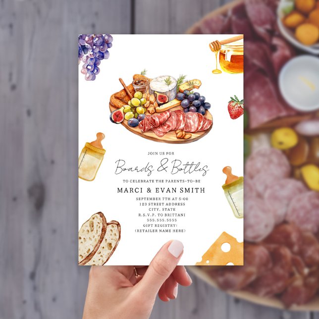 Boards & Bottles Charcuterie Neutral Baby Shower Invitation (Creator Uploaded)